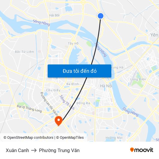 Xuân Canh to Phường Trung Văn map