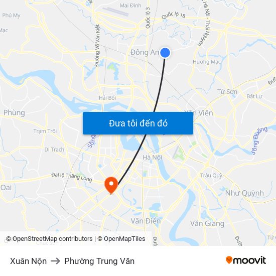 Xuân Nộn to Phường Trung Văn map
