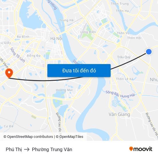 Phú Thị to Phường Trung Văn map