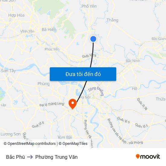 Bắc Phú to Phường Trung Văn map