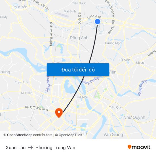 Xuân Thu to Phường Trung Văn map
