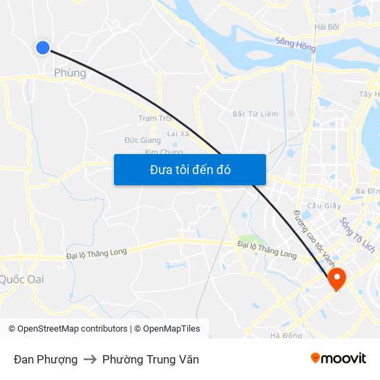 Đan Phượng to Phường Trung Văn map