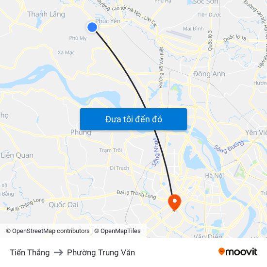 Tiến Thắng to Phường Trung Văn map