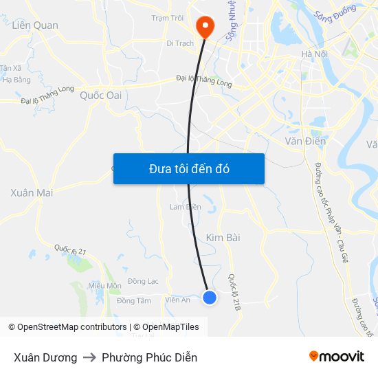 Xuân Dương to Phường Phúc Diễn map