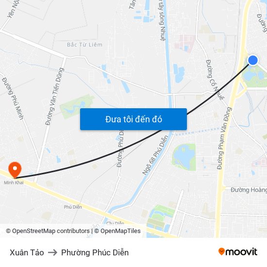 Xuân Tảo to Phường Phúc Diễn map