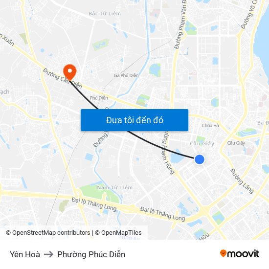 Yên Hoà to Phường Phúc Diễn map