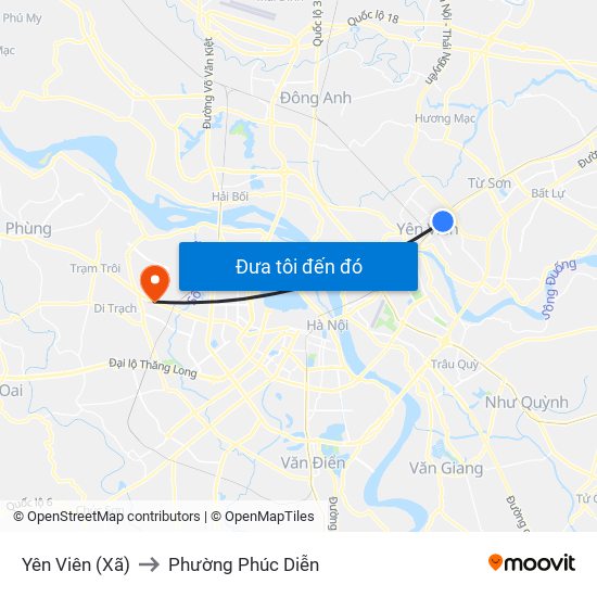 Yên Viên (Xã) to Phường Phúc Diễn map