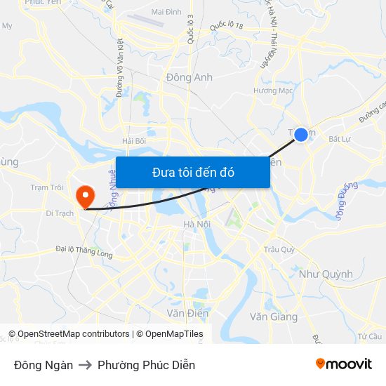 Đông Ngàn to Phường Phúc Diễn map