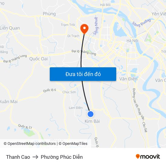Thanh Cao to Phường Phúc Diễn map
