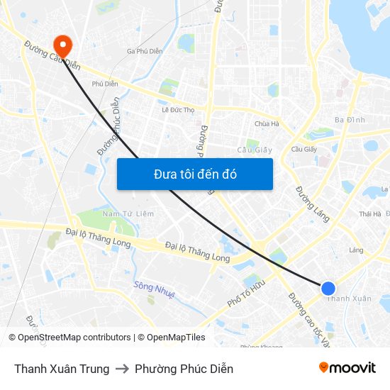 Thanh Xuân Trung to Phường Phúc Diễn map