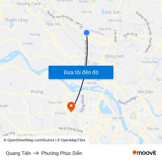 Quang Tiến to Phường Phúc Diễn map