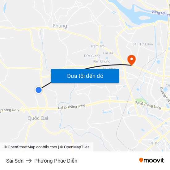 Sài Sơn to Phường Phúc Diễn map
