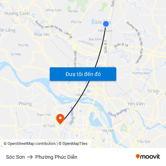 Sóc Sơn to Phường Phúc Diễn map