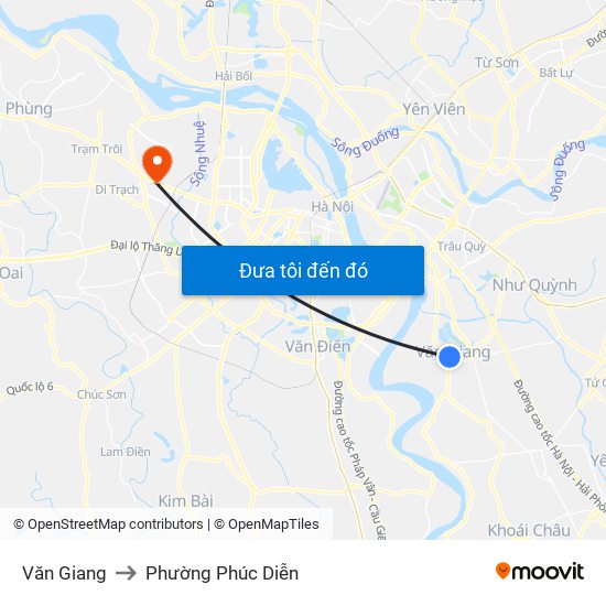 Văn Giang to Phường Phúc Diễn map