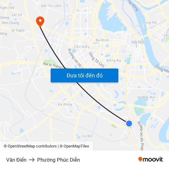 Văn Điển to Phường Phúc Diễn map