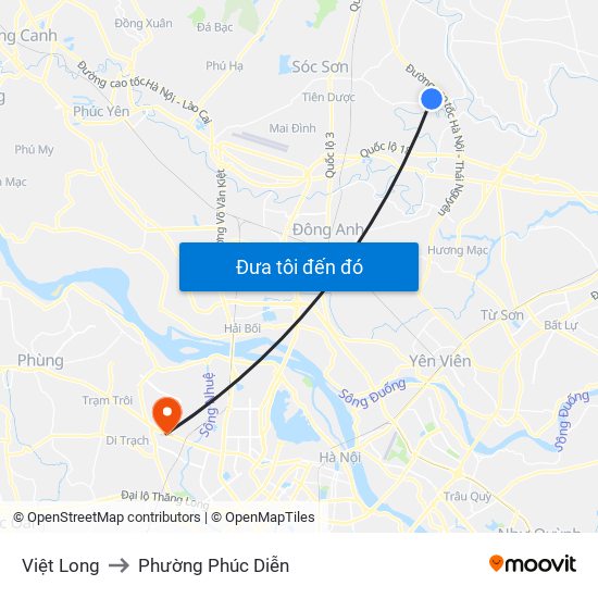 Việt Long to Phường Phúc Diễn map