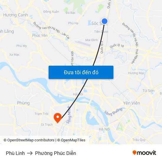 Phù Linh to Phường Phúc Diễn map