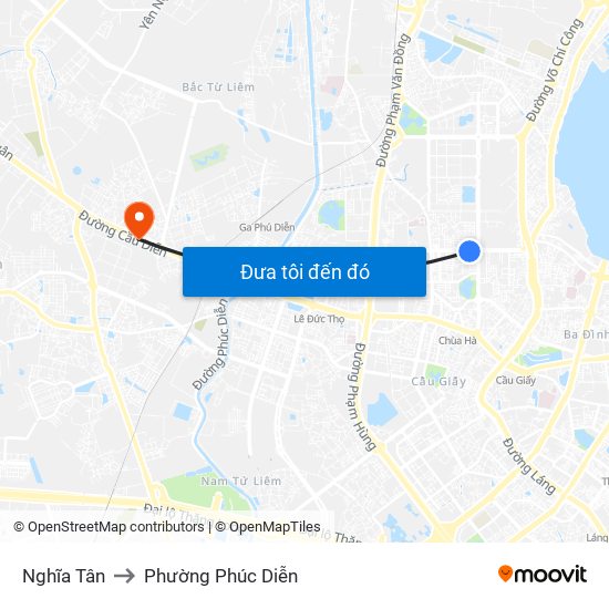 Nghĩa Tân to Phường Phúc Diễn map