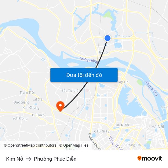 Kim Nỗ to Phường Phúc Diễn map