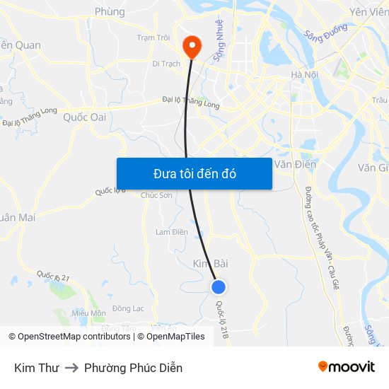 Kim Thư to Phường Phúc Diễn map