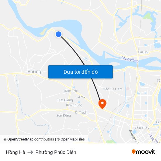Hồng Hà to Phường Phúc Diễn map