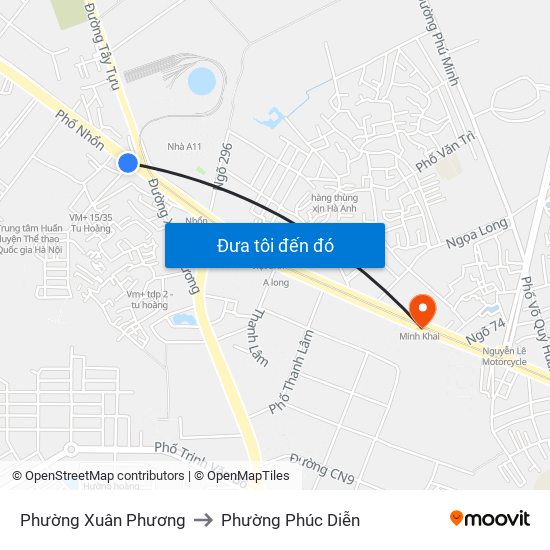 Phường Xuân Phương to Phường Phúc Diễn map