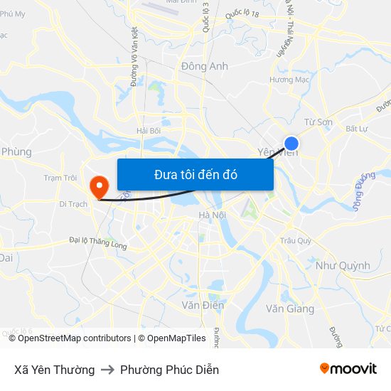 Xã Yên Thường to Phường Phúc Diễn map