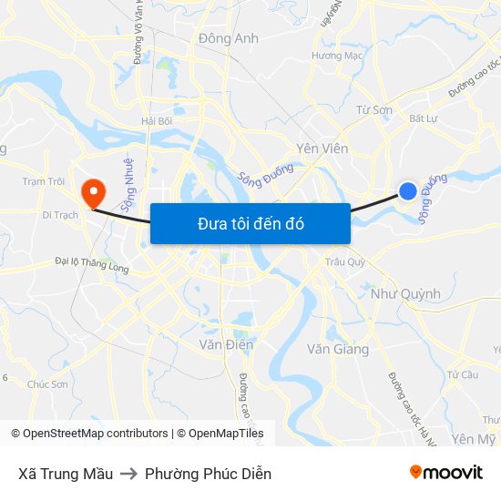 Xã Trung Mầu to Phường Phúc Diễn map