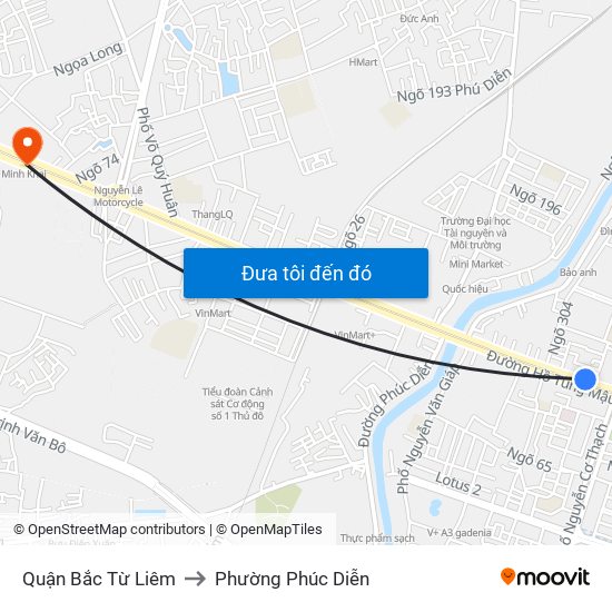 Quận Bắc Từ Liêm to Phường Phúc Diễn map