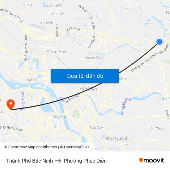 Thành Phố Bắc Ninh to Phường Phúc Diễn map