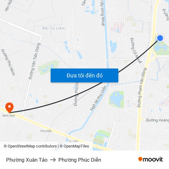 Phường Xuân Tảo to Phường Phúc Diễn map