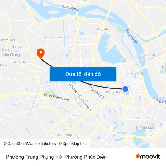 Phường Trung Phụng to Phường Phúc Diễn map