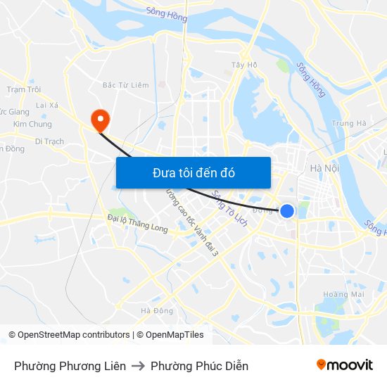 Phường Phương Liên to Phường Phúc Diễn map