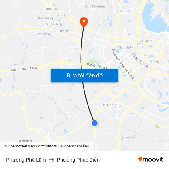 Phường Phú Lãm to Phường Phúc Diễn map