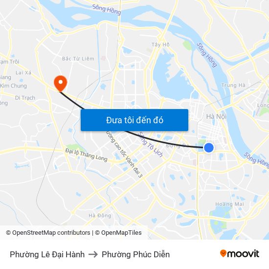 Phường Lê Đại Hành to Phường Phúc Diễn map