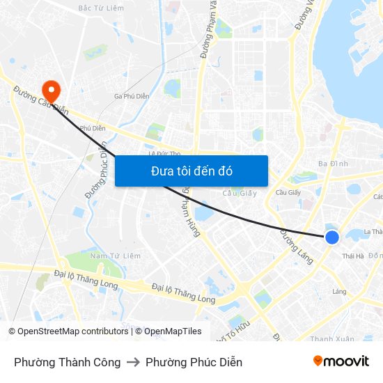 Phường Thành Công to Phường Phúc Diễn map