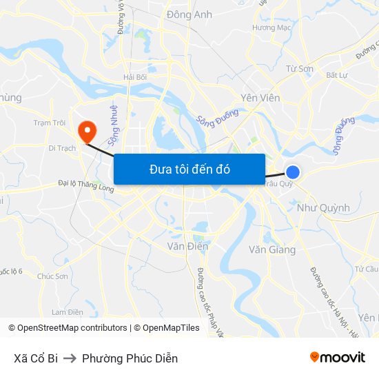 Xã Cổ Bi to Phường Phúc Diễn map