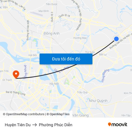 Huyện Tiên Du to Phường Phúc Diễn map