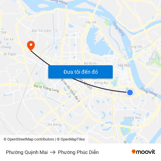 Phường Quỳnh Mai to Phường Phúc Diễn map