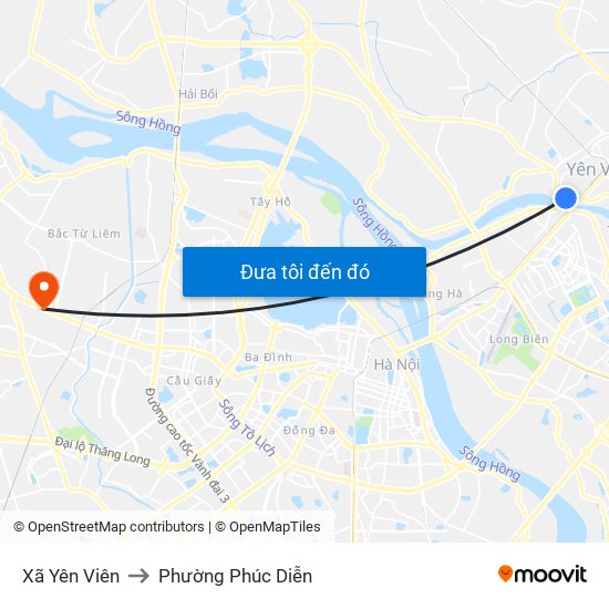 Xã Yên Viên to Phường Phúc Diễn map
