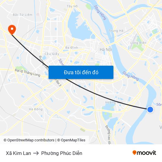 Xã Kim Lan to Phường Phúc Diễn map