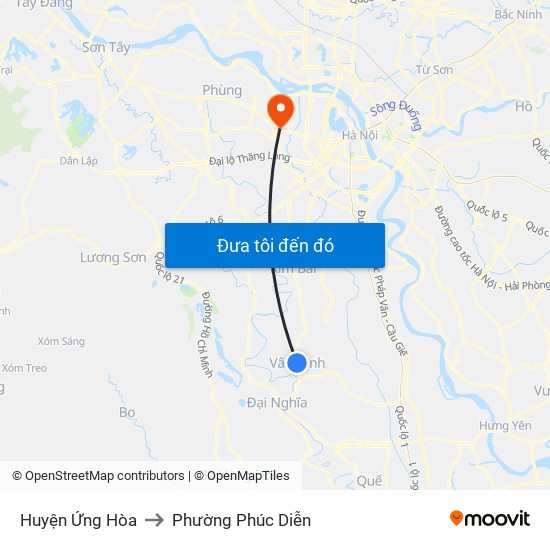 Huyện Ứng Hòa to Phường Phúc Diễn map