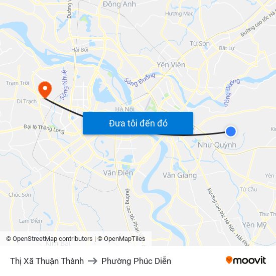 Thị Xã Thuận Thành to Phường Phúc Diễn map