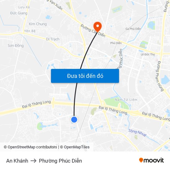 An Khánh to Phường Phúc Diễn map