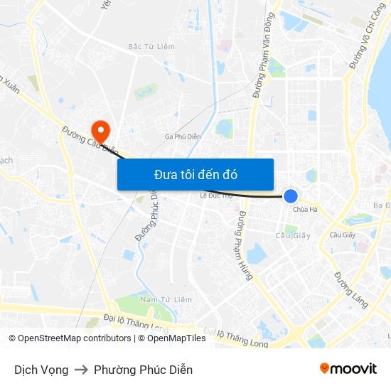 Dịch Vọng to Phường Phúc Diễn map