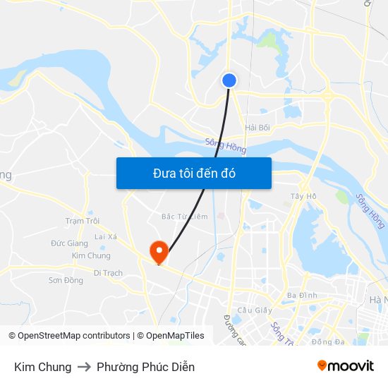 Kim Chung to Phường Phúc Diễn map