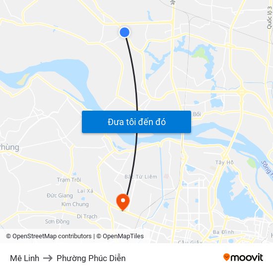 Mê Linh to Phường Phúc Diễn map