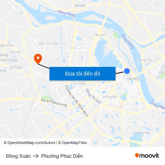 Đồng Xuân to Phường Phúc Diễn map