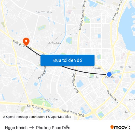 Ngọc Khánh to Phường Phúc Diễn map