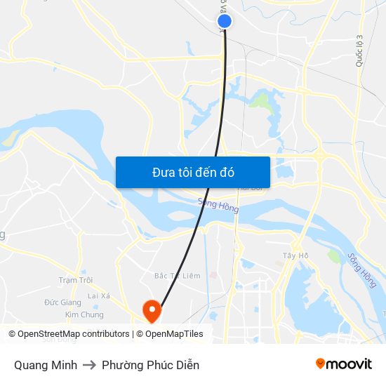 Quang Minh to Phường Phúc Diễn map